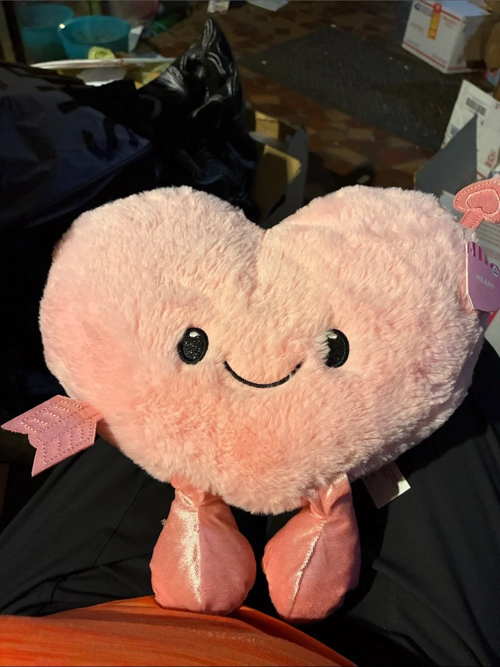 Plush Pink Heart Pillow with Smile